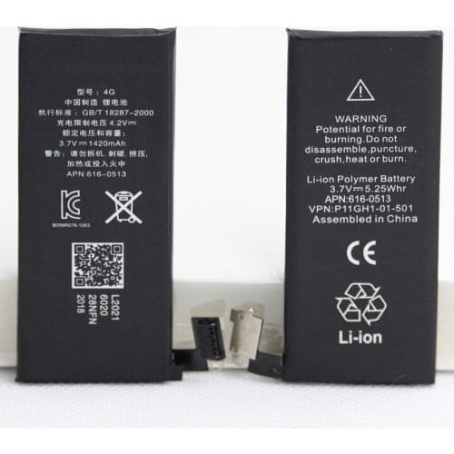 ISUNOO 20pcs/lot 1420mah Phone lithium Battery For Apple IPhone 4 / 4G 1420mAh Mobile Phone Replacement battery