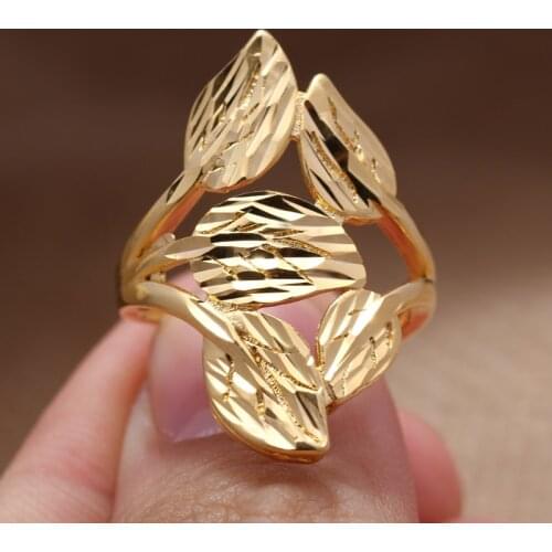 Dubai Leaf Balls Gold Color Rings for Women Ethiopian Wedding Rings Jewelry African Gifts Gold Color Islam Middle East Gold Ring