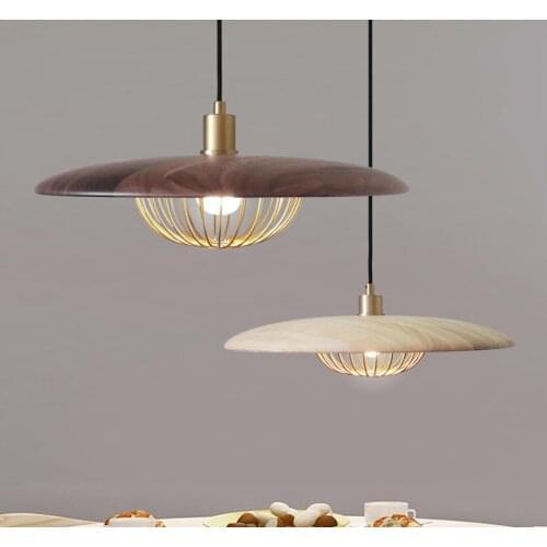 Nordic creative chandelier Walnut bucket chandelier bedroom lamp study Shadow chandelier porch wood lamps