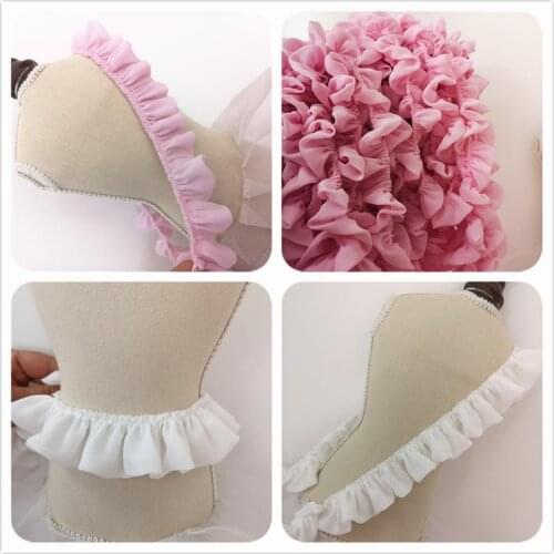 3Meters/lot 3.5 cm wide white pink wooden ear ruffled lace cute skirt double soft chiffon lace accessories AC794