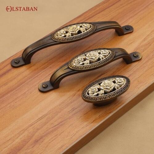 LSTABAN European Classical Antique Copper Rose Brown Cupboard Handle Drawer Wardrobe Wine Cabinet Bookcase Handle