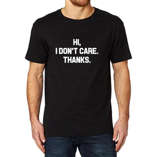 Lyprerazy Mens Hi, I Don't Care Thanks Letter Print Black Gym Workout Fitness Summer Funny T-shirt