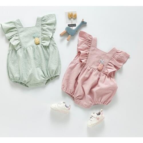 Sweet Baby Girls Pinapple Pattern Plaid Cotton Romper