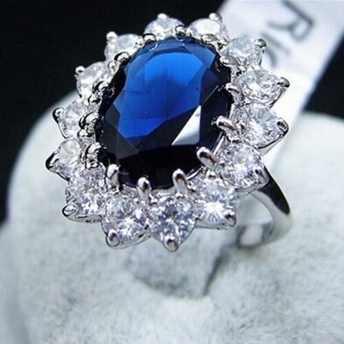 Hot Sale Top Quality Fashion Women Luxurious Elegent Blue Crystal Wedding Ring Concise Jewelry Anillos Perfect