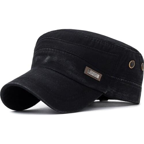 20mens outdoor cotton flat top hat bamboo cloth faded hat 2019New spring and autumn washed old military cap