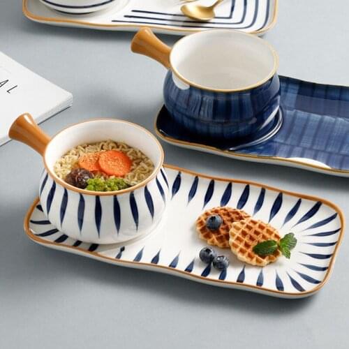 Set of 2 Ceramic Flower Snack Plate and Soup Bowl Dessert Tray Milk Cup Sushi Cake Bread Dinnerware Tableware Mug