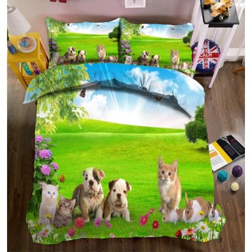 Twin king Queen 3D bedding sets bedsheet Pillowcase duvet bed cover California king flat sheet Bed Linen king size Cats and dogs