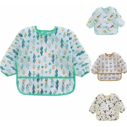 Baby Boy Bibs Waterproof Long Sleeve Mickey Minnie Girl Bibs Kids Burp Cloth Feeding Bib with Pocket Child Apron Smock