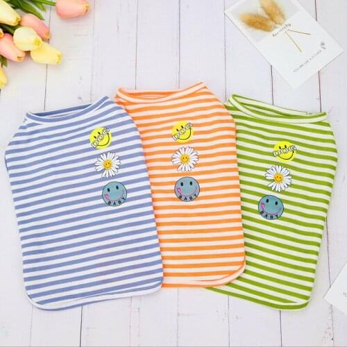 New Summer Stripe Dog Clothes Smile Print Cute Pet Puupy Vest T-Shirt Cotton Clothes For Small Medium Dogs Supplies