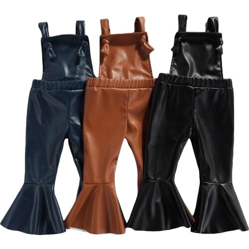 New Baby PU Jumpsuit, Flared Decoration Solid Color Casual Style High Waist Version Summer Clothing