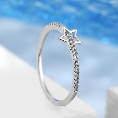 Single Row Silver Plated Cubic Zirconia Star Rings Fashion Simple Wedding Ring Women Rings Give Girlfriend Birthday Gift Jewelry
