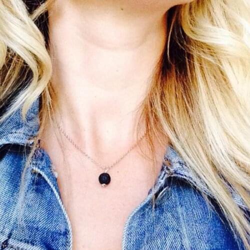 Black vesuvianite volcanic stone original simple handmade jewelry fashion necklace for women girl best gift to her