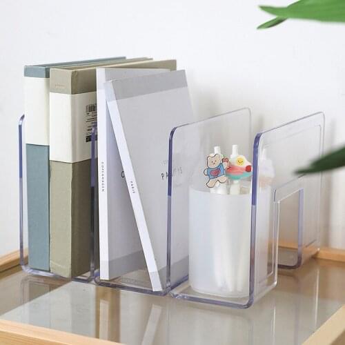 Clear Acrylic Bookends 3/4 Grids Desk Organizer Student Desktop Book Holder School Library Stationery Office Accessories