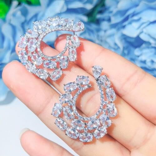 QooLady Fashion White Clear Oval Design Cubic Zirconia Stone Stud Earrings Bridal Earrings Fashion Jewelry Brincos Jewelry E131