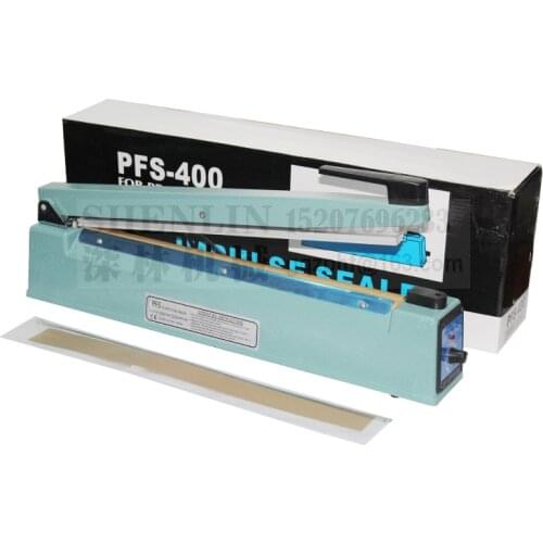 SHENLIN Manual impulse sealer plastic bag sealing machine handheld aluminum foil package sealer SF400 110V/220V 400MM*3MM metal