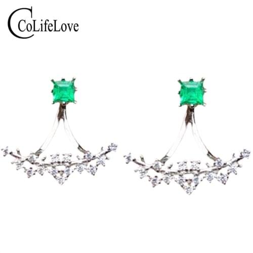 100% real emerald stud earrings for wedding 3 mm*3 mm VS grade emerald silver earrings solid 925 sterling silver emerald jewelry