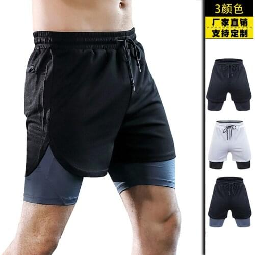 Summer men sport shorts quickly dry elastic double layer sweatpant running jogger fitness gym workout casual short activewear