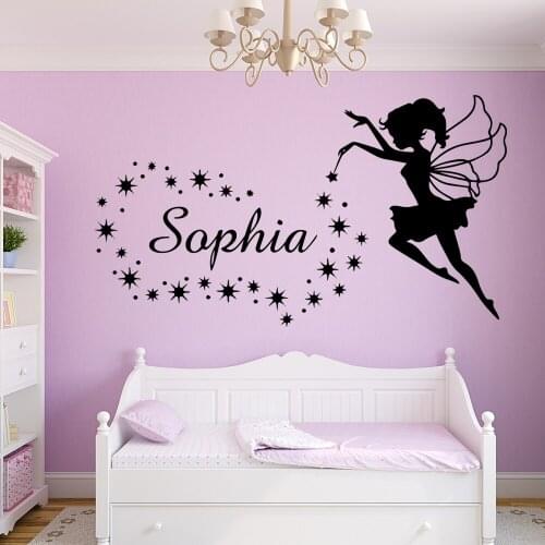 Fairy Custom Name Wall Sticker Angel Stars Wall Decals For Girls Bedroom Decor Nursery Kids Room Wallpaper Sticker Mural