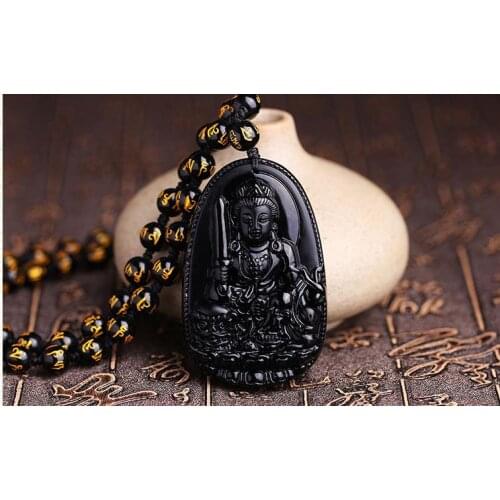 Light Obsidian Zodiac rabbit Manjusri Bodhisattva natal Buddha Pendant Necklace and twelve zodiac