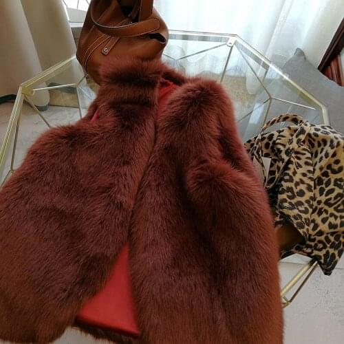 HIGH QUALITY 2020 women winter thick warm faux fur vests v-neck fake fox fur sleeveless jackets wine red A231