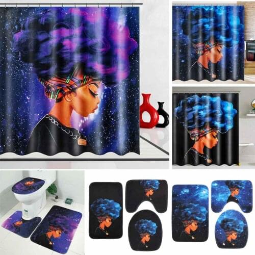 African Girl Shower Curtain Creatives Pattern Bathroom Set Bath Mat Set Pedestal Rug Lid Toilet Cover Home Decor