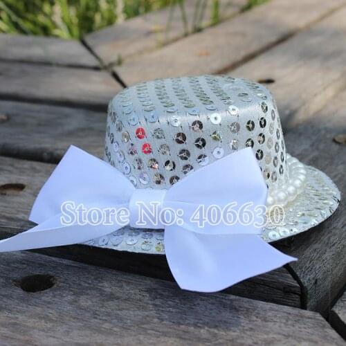 5" Sequined Mini Top Hat Fascinators Children Small Hat Hair Accessories For Women 12pcs/lot Free Shipping MFF13008
