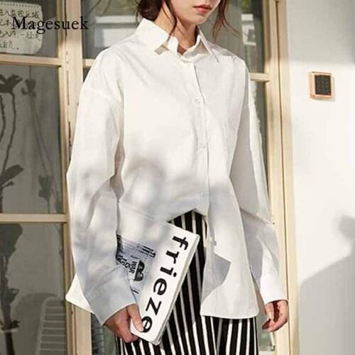 Women Cotton Shirts All-match Solid White Oversize Loose Long Sleeve Pocket Shirts Casual Shirts Womens Tops and Blouses 10958