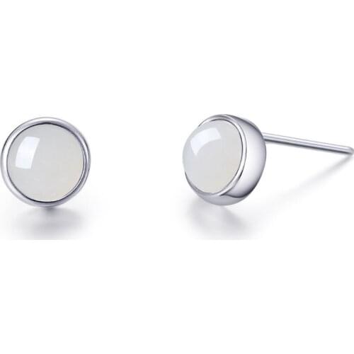 Trendy Authentic 925 Sterling Silver Stud Earrings For Women Natural Round Jade Gem Stone Earrings Fine Jewelry Special Style