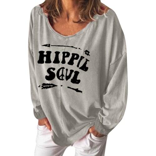 2019 Autumn Gray Letter Print Round Neck Long Sleeve Women Sweatshirt Fashion Loose High Quality Pullover Women tops