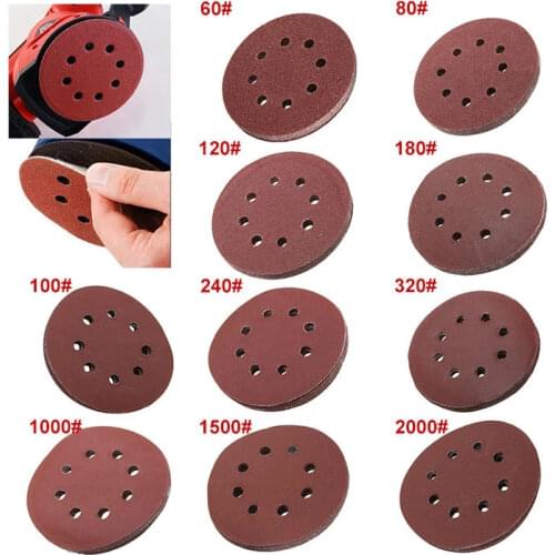10pcs 125mm Sanding Discs 8 Hole Hook Loop Sandpaper 40Grit-3000Grit Sanding Paper Sanding Disc Abrasive Polishing Tools