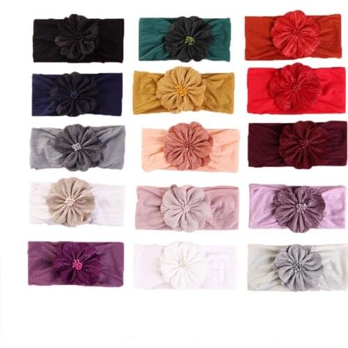 15pcs/lot Floral Baby Headband Stretchy Flower Baby Head Wrap Soft Nylon Turban for Girls Princess 15 Colors JFNY098