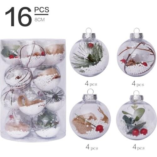 16pcs 8cm Transparent Open Plastic Christmas Decorations Ball Clear Bauble Ornament Gift Present Box Decoration