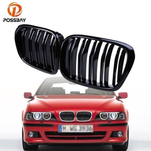 2Pcs Car Front Center Racing Grille Gloss Black Double Line Grille for BMW 5-Series E39 Sedan 525tds 528i 530d 530i 535i 95-03