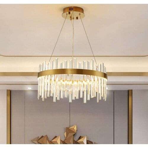 2021 For Dining Room Rectangle Design Kitchen Island Lighting Fixtures gold LED Cristal Lustre Modern Round Crystal Chandelier