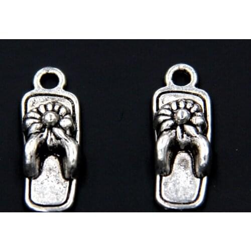 45pcs European Style Tibetan Silver Flip Flop Charm DIY Bracelet Pendant Necklace Jewelry Making Accessories 19x7mm