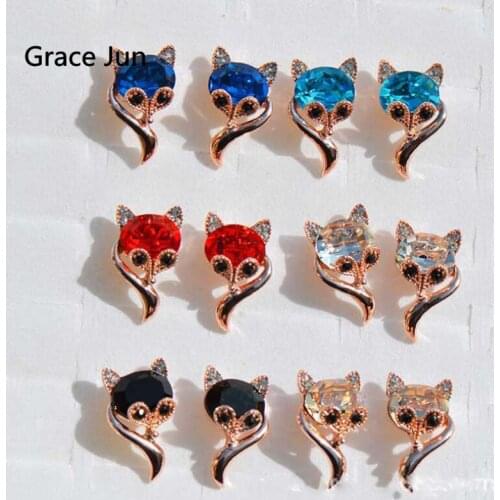 6 Colors Choose Crystal Rhinestone Cute Small Fox Shape Clip on Earrings Without Piercing for Women Party Wedding Charm Ear Clip