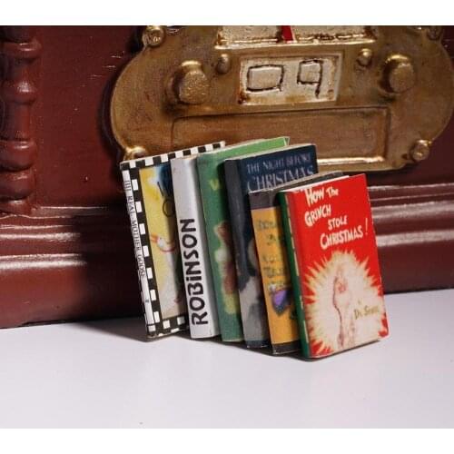 6pcs 1:12 Doll House Miniature Scene Study Accessories Wooden Comic Books Children Dollhouse Kit Accessories Toys