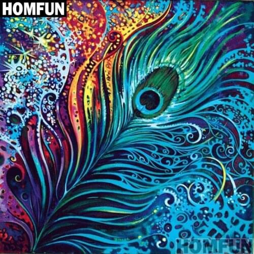 HOMFUN Full Square/Round Drill 5D DIY Diamond Painting "peacock feathers" 3D Embroidery Cross Stitch 5D Decor Gift A00989