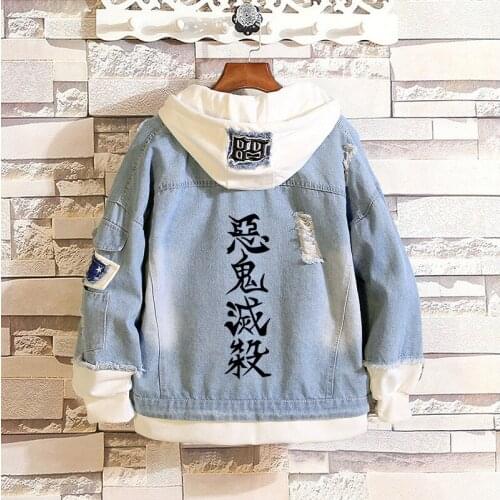 Anime Demon Slayer: Kimetsu no Yaiba Denim Hoodie Jacket Cosplay Costume Daily Men Women Cowboy Printing Coat Streetwear C65M191