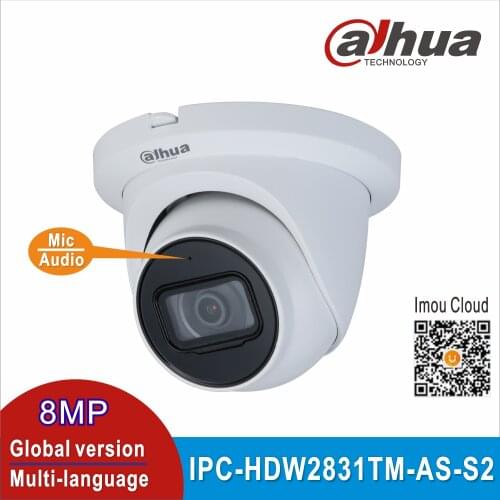 Free shipping Dahua IPC-HDW2831TM-AS-S2 8MP POE IVS WDR Onvif IP67 Starlight IP Camera Built-in Mic & SD Card Slot H.265 IR 30M