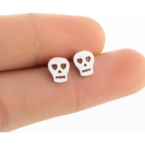 Punk Goth Stainless Steel Jewelry Gold Black Silver Color Skull Ghost Stud Earrings for Men Women Friend Party Surprised Gifts