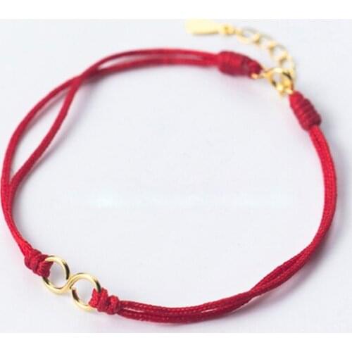 La Monada 925 Sterling Silver Red Black Rope Lucky Year of Fate Number Eight Shape Adjustable Charm Bracelets for Women Girls