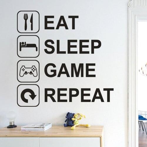 Gamer Vinyl Wall Sticker For Kids Rooms Decoration Decal Poster Eat Sleep Game Repeat Removable Stickers Mural Wallpaper