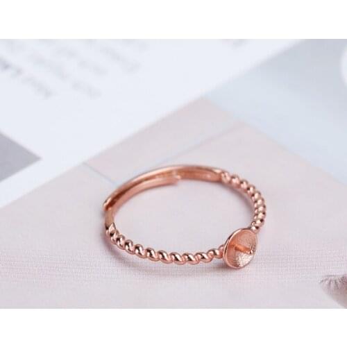 925 Sterling Silver 5-10mm Pearl or Round Bead Semi Mount Wedding Ring Fine Jewelry Setting DIY Stone Rose Gold Color