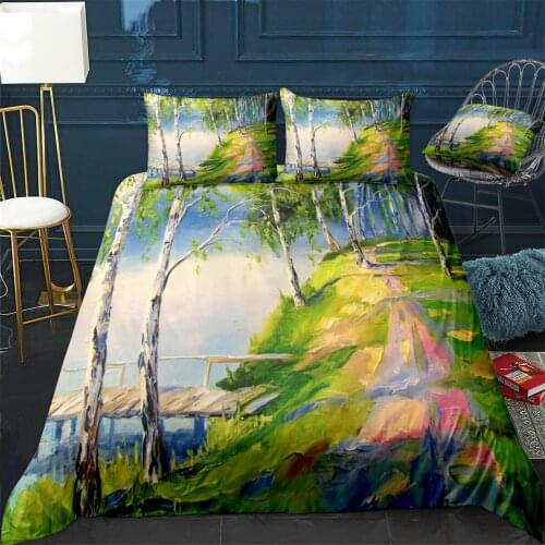 Birches at the pond Quilt Cover Pillowcase 3Piece Comforter Bedding Set With Pillow Case Single Double Duvet Cover Home Decora