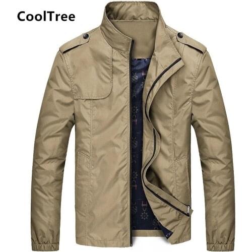 CoolTree Men Casual Jackets Spring Autumn Solid color Bomber Coats Male Slim Fit Zipper Outerwear Mens Baseball Jackets Overcoat