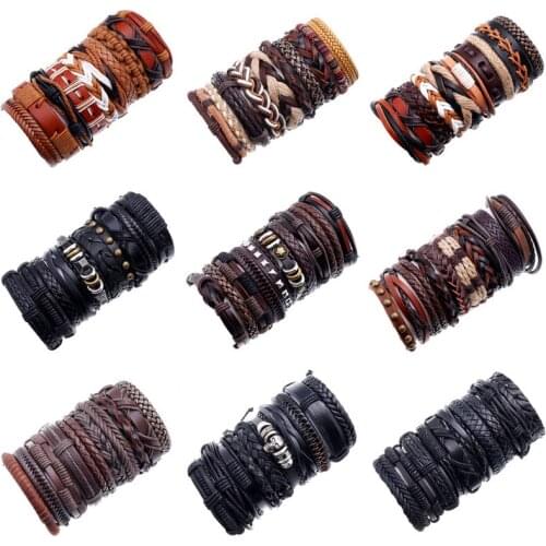 10pcs/set Various Styles Vintage Multilayer Leather Bracelet Men Fashion Braided Handmade Rope Wrap Bracelets & Bangles Male Gif