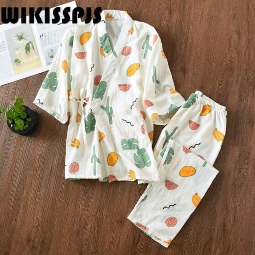 2021 Spring and Autumn Japanese Medium Sleeve Trousers Japanese Kimono Household Clothes Pajama Set Women Kawaii Pajama