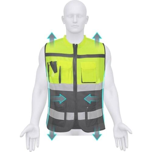 Multi-pockets High Visibility Zipper Front Safety Vest with Reflective Strips Bicycle and Motorcycle Riding Multipurpose Safety