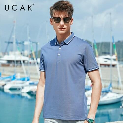 UCAK Brand Classic Turn-down Collar T-Shirt Men Clothes Summer New Fashion Streetwear Casual Solid Color Cotton Tee Tops U5603